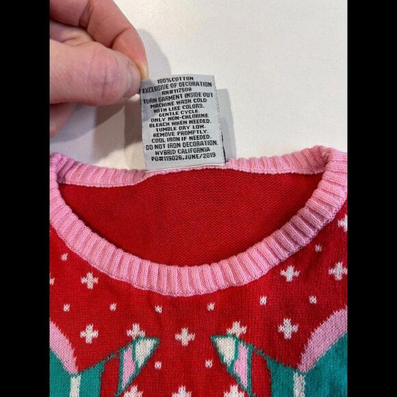 Well Worn Toddler Girls Unicorn Holiday Sweater 2T Red Green Pink Velour Fringe - Picture 5 of 9